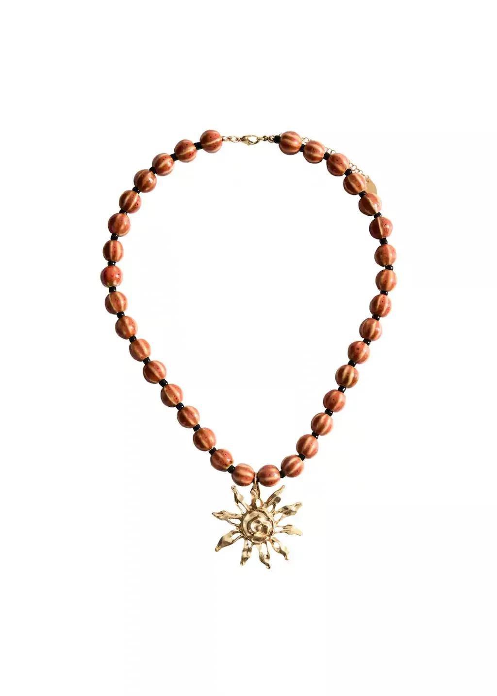 Orange Ceramic Ball Necklace With Sun Pendant, Orange, large image number 3