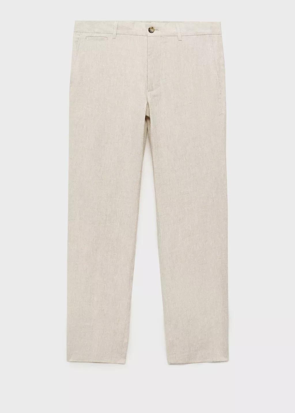 Ecru Slim-Fit Linen Trousers, Light Beige, large image number 3
