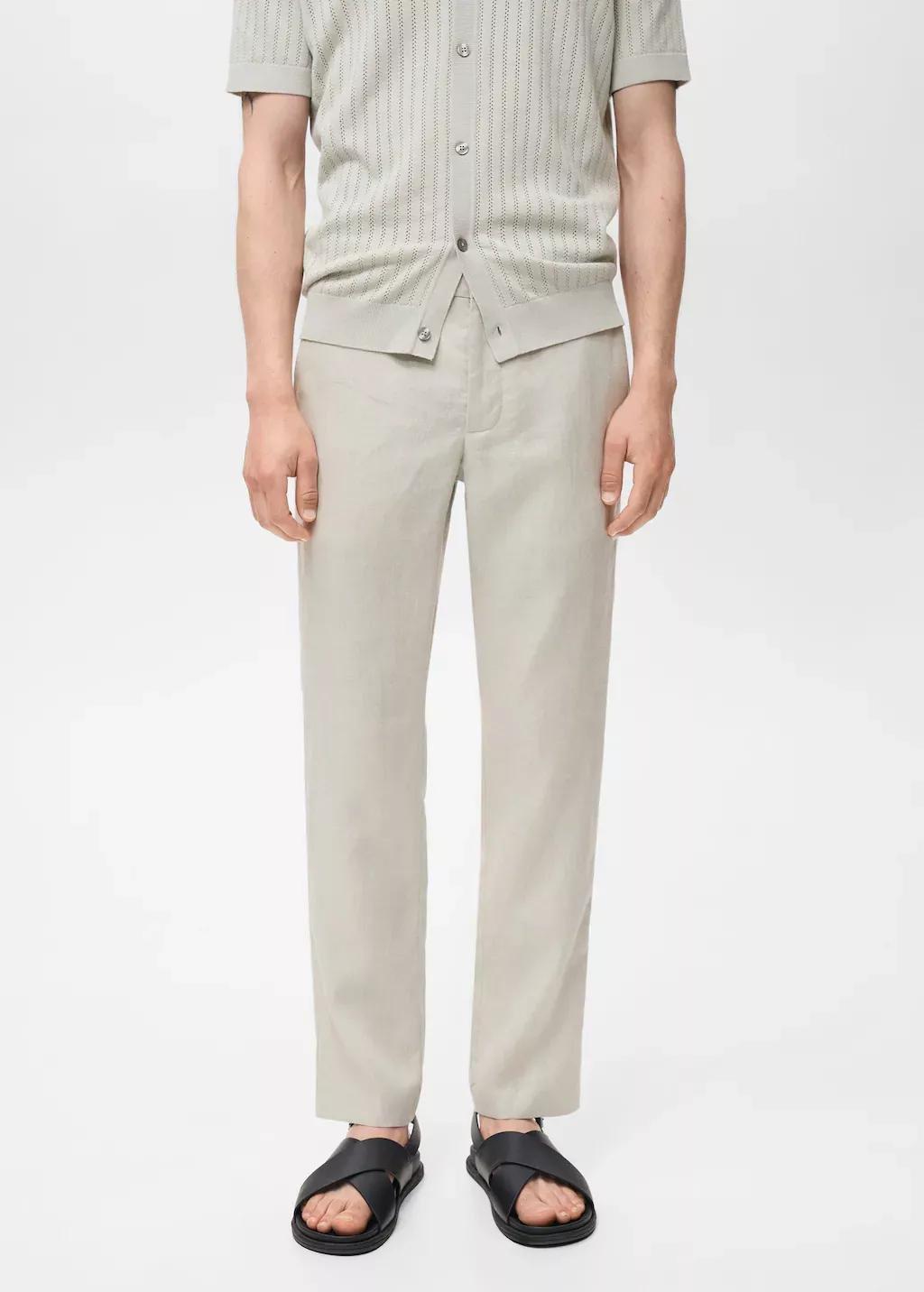 LT PASTEL BROWN Slim-fit 100% linen trousers, Light Pastel Brown, medium