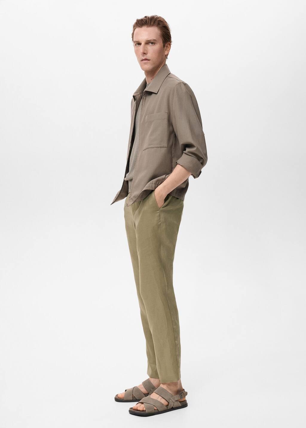 Khaki Slim-Fit Linen Trousers, Beige - Khaki, large image number 2