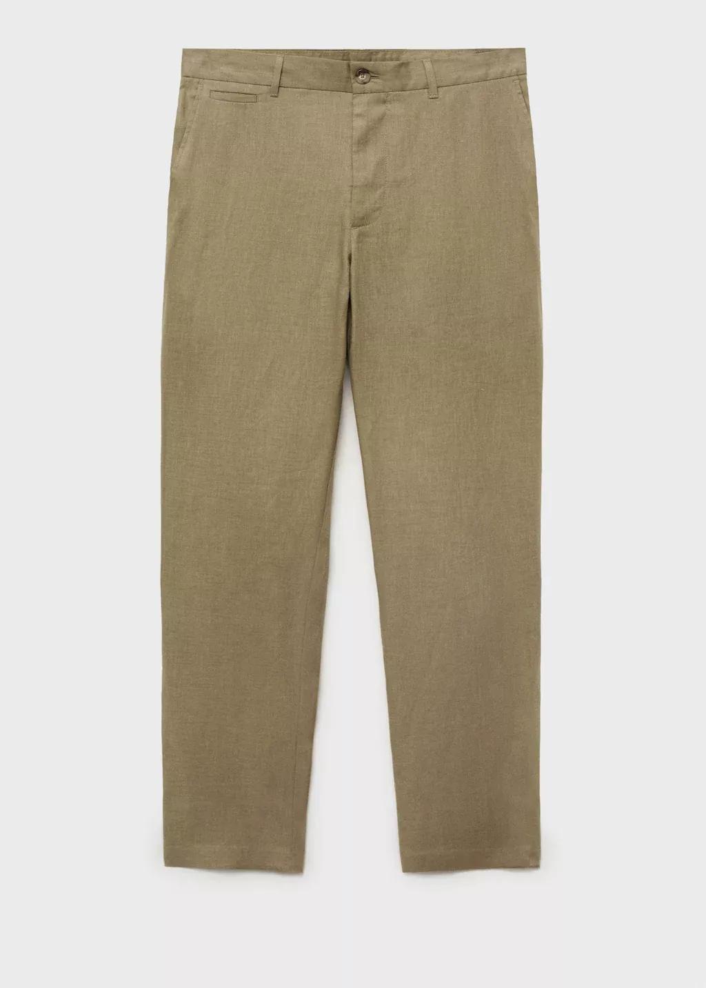 Khaki Slim-Fit Linen Trousers, Beige - Khaki, large image number 3
