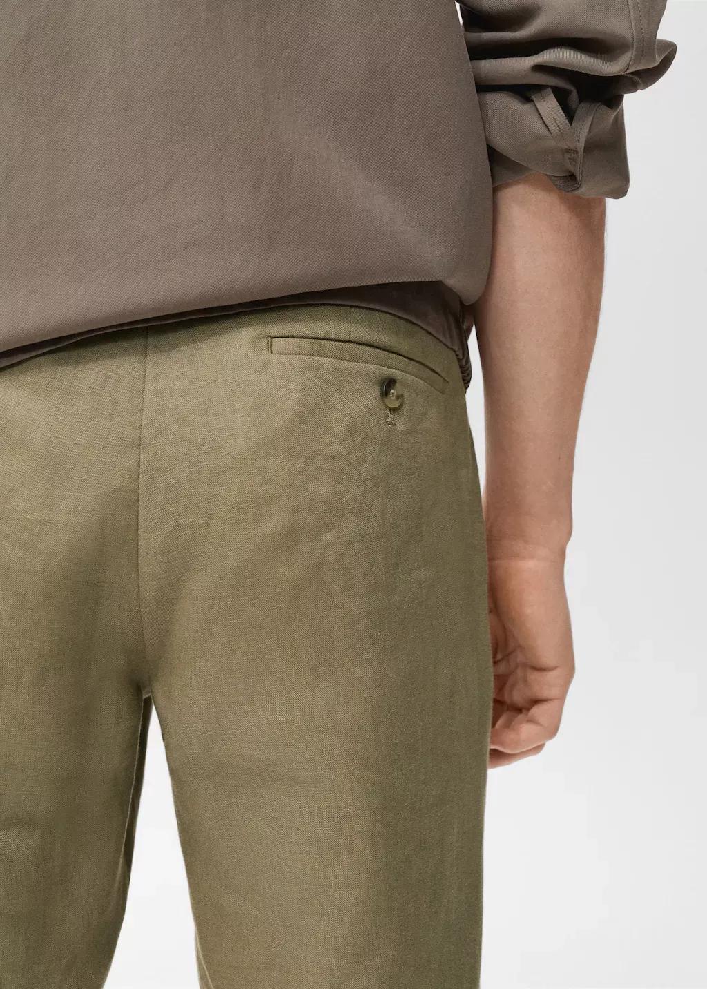Khaki Slim-Fit Linen Trousers, Beige - Khaki, large image number 4