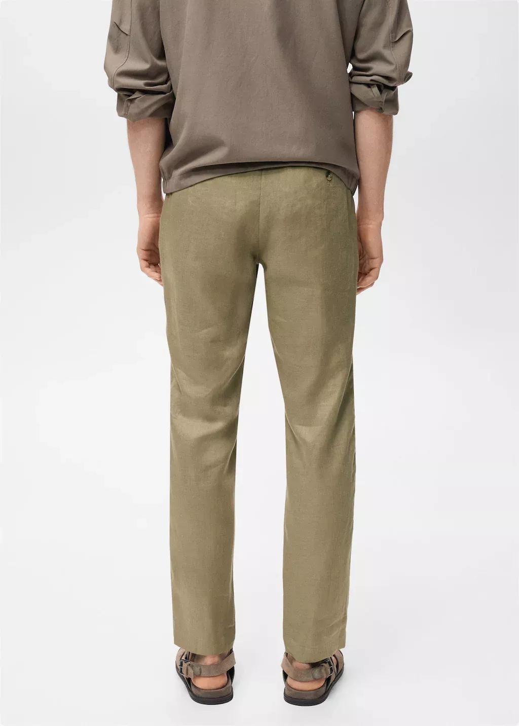Khaki Slim-Fit Linen Trousers, Beige - Khaki, large image number 6