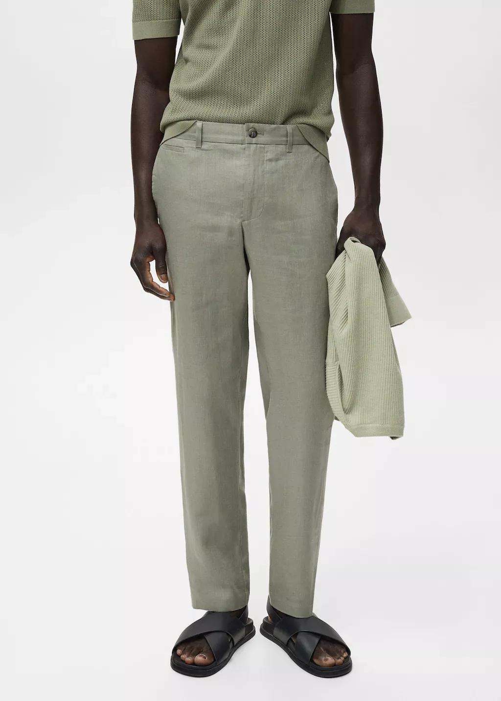 GREEN Slim-fit 100% linen trousers, , large image number 0