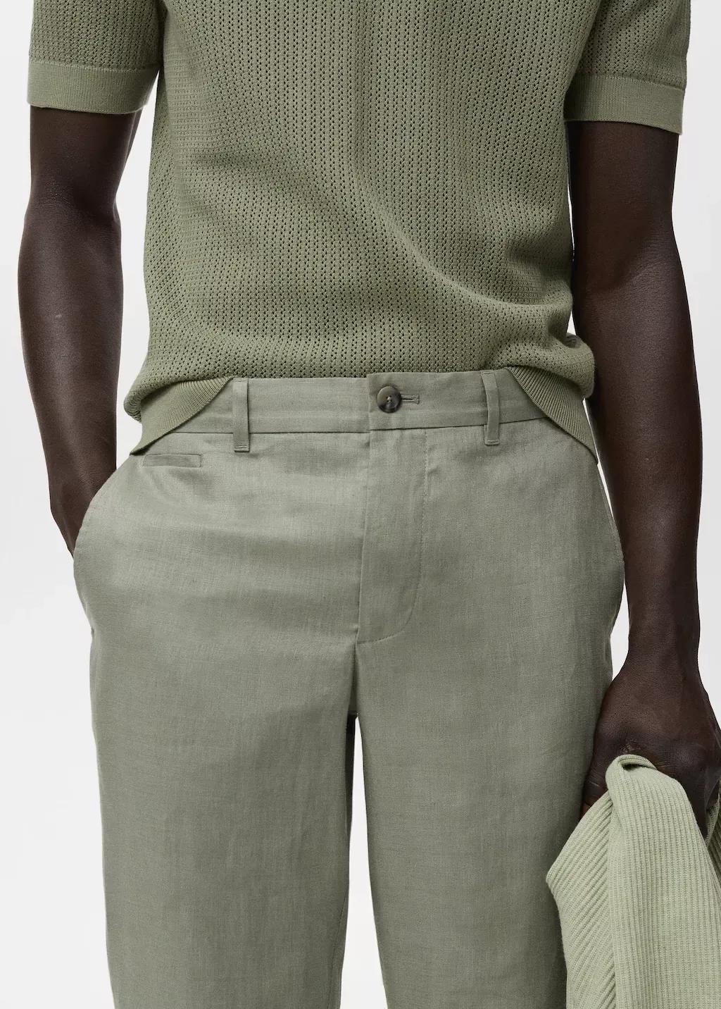 GREEN Slim-fit 100% linen trousers, , large image number 1