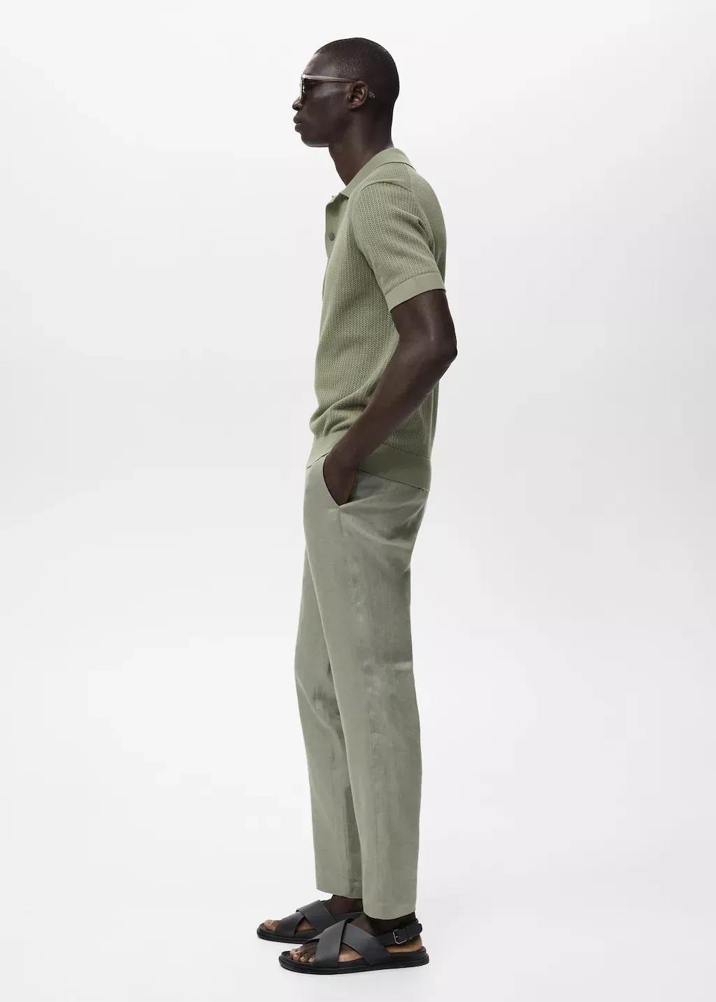 GREEN Slim-fit 100% linen trousers, , large image number 2
