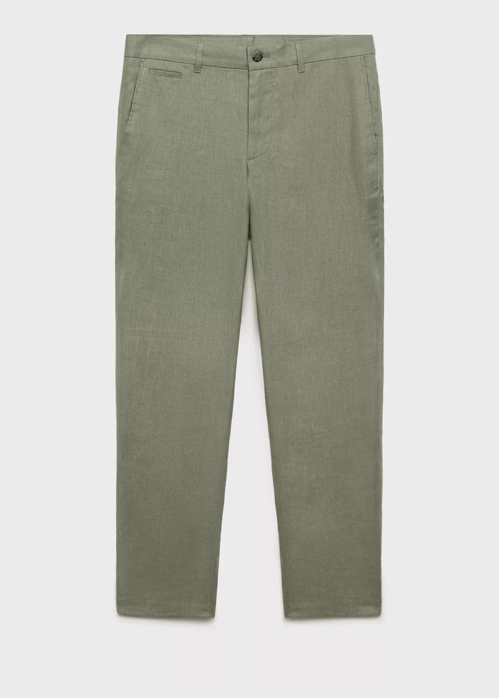 GREEN Slim-fit 100% linen trousers, , large image number 3