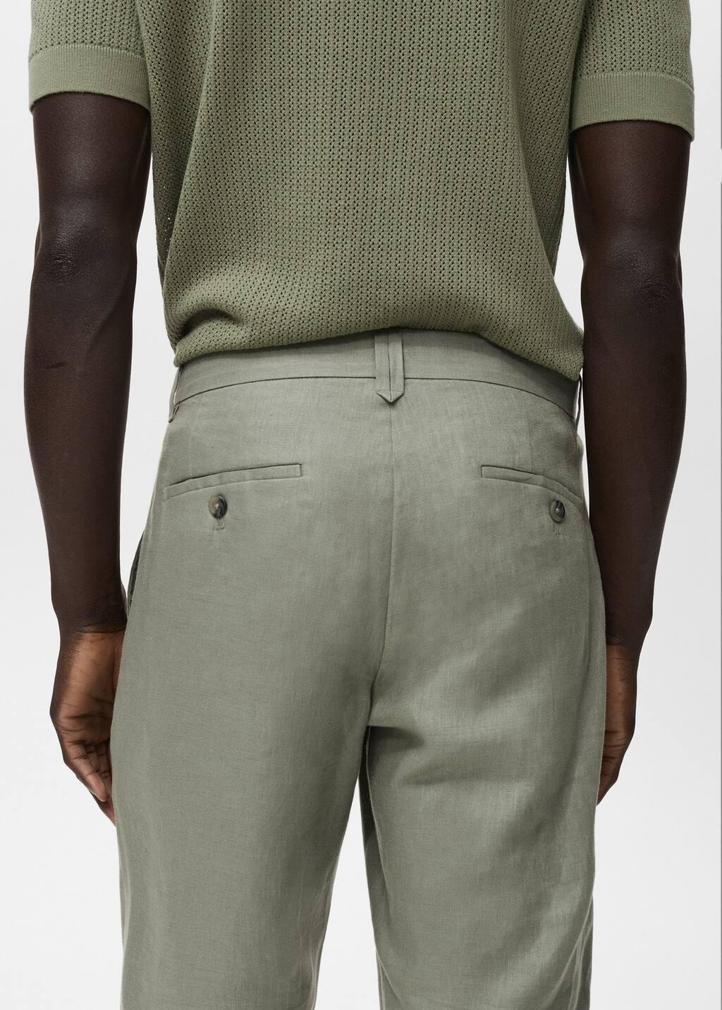 GREEN Slim-fit 100% linen trousers, , large image number 4
