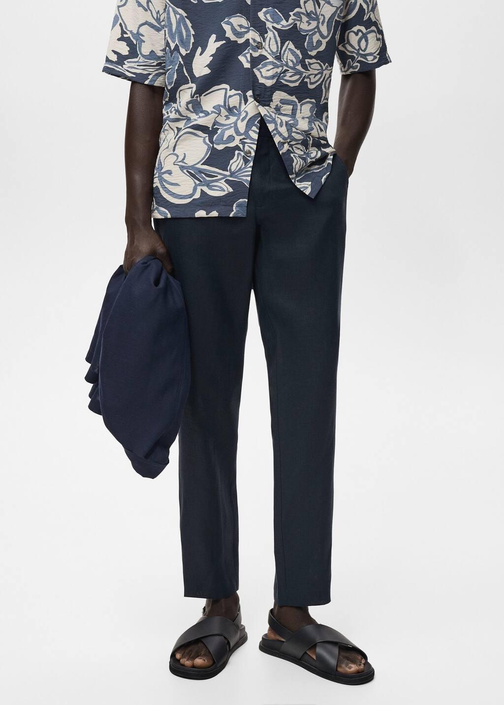 NAVY Slim-fit 100% linen trousers, , large image number 4