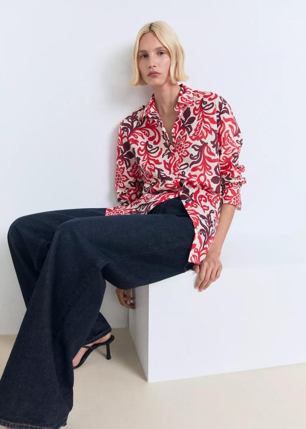 NATURAL WHITE Printed cotton shirt, Natural White, medium