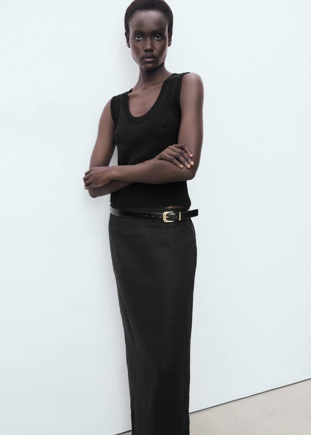 Black Linen Pencil Skirt, , large image number 1
