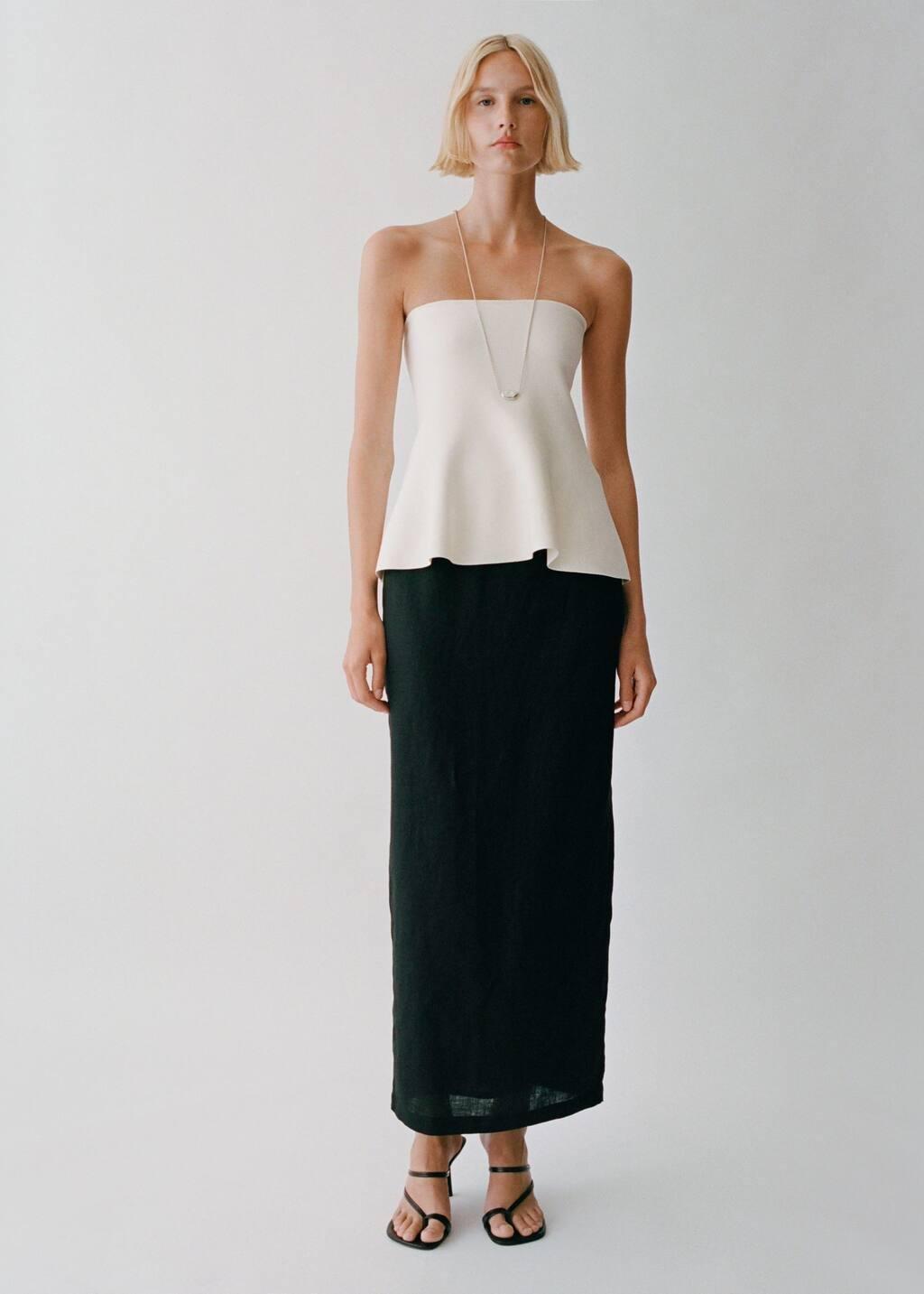 Black Linen Pencil Skirt, , large image number 2