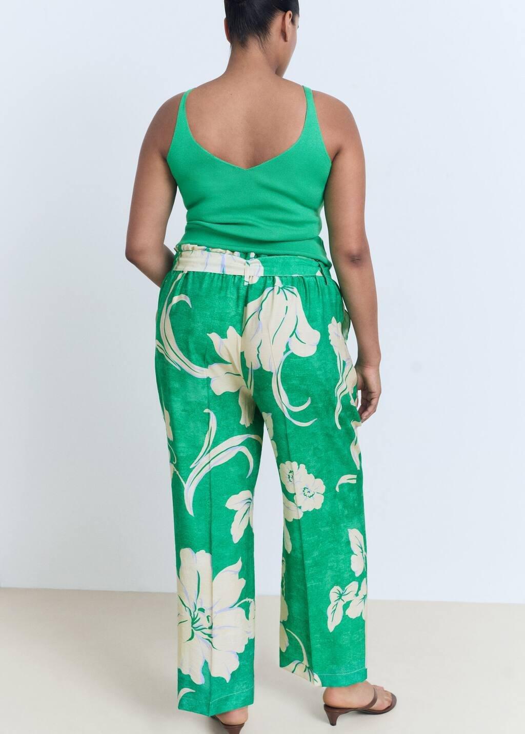Green Printed Trousers With Belt, , large image number 4