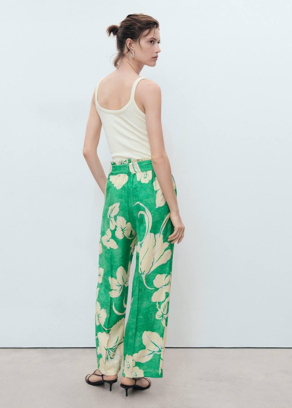 Green Printed Trousers With Belt, , large image number 7