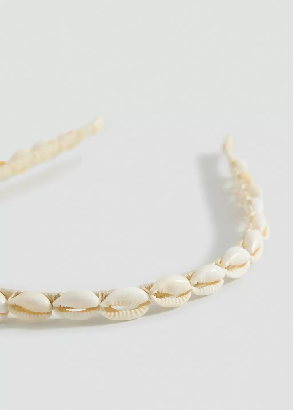 Beige Shell Beads Headband, Light Pastel Brown, large image number 0