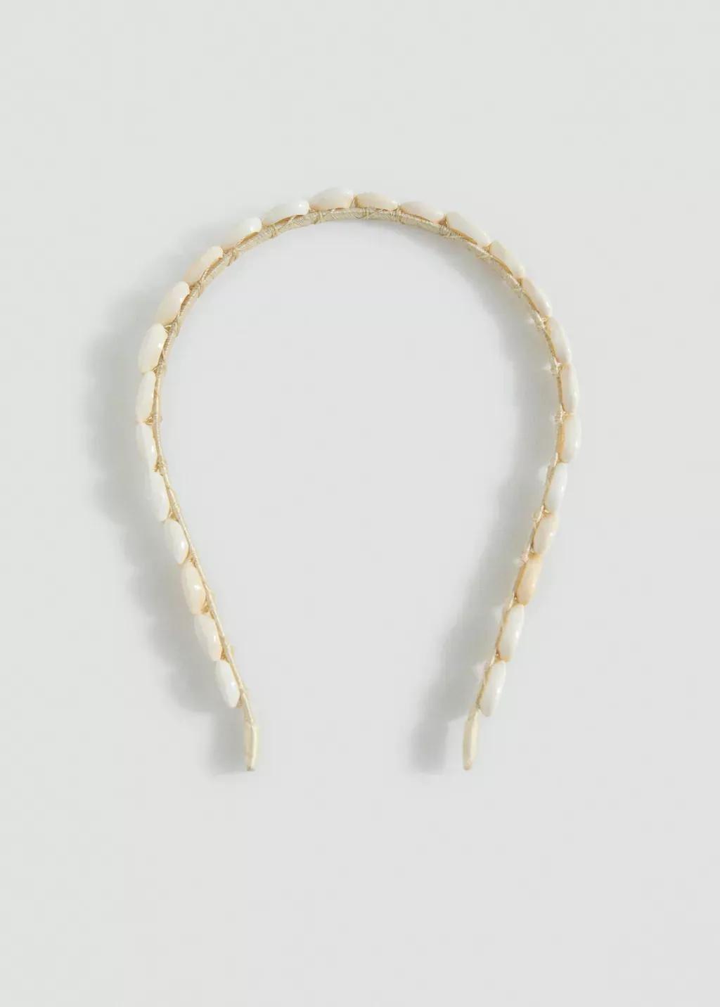 Beige Shell Beads Headband, Light Pastel Brown, large image number 1