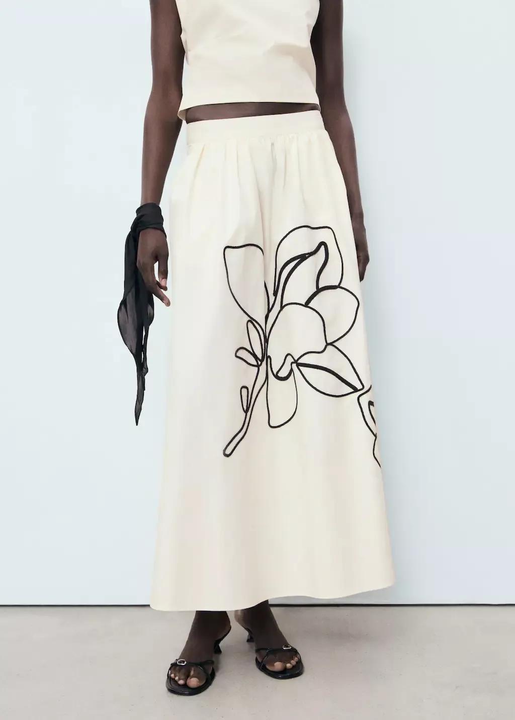 White Embroidered Cotton Skirt, , large image number 0