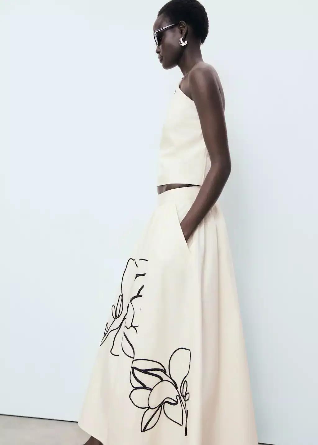 White Embroidered Cotton Skirt, , large image number 1