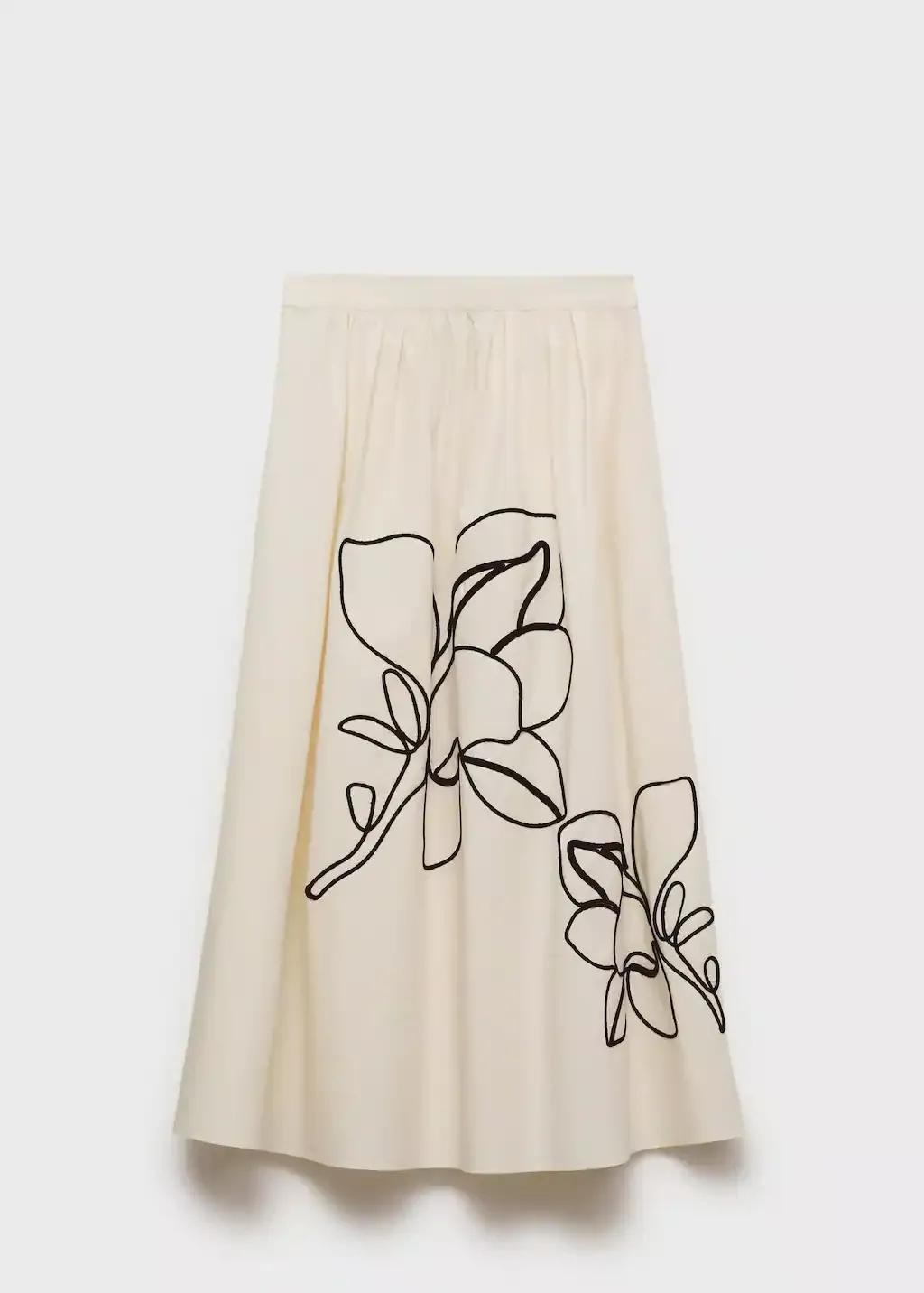 White Embroidered Cotton Skirt, , large image number 3