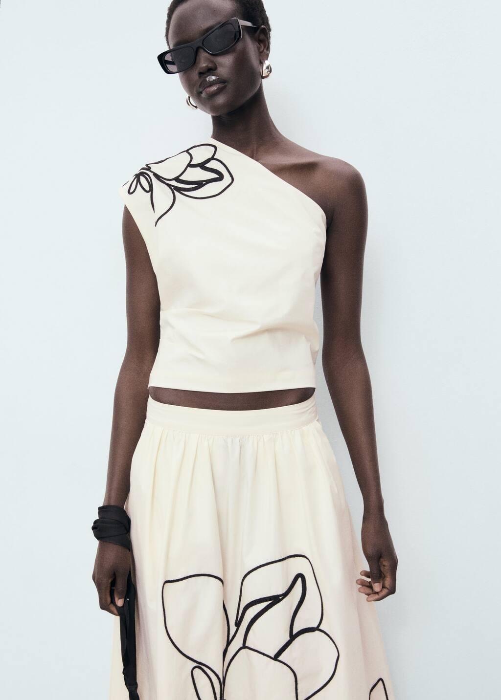 White Embroidered Cotton Skirt, , large image number 4
