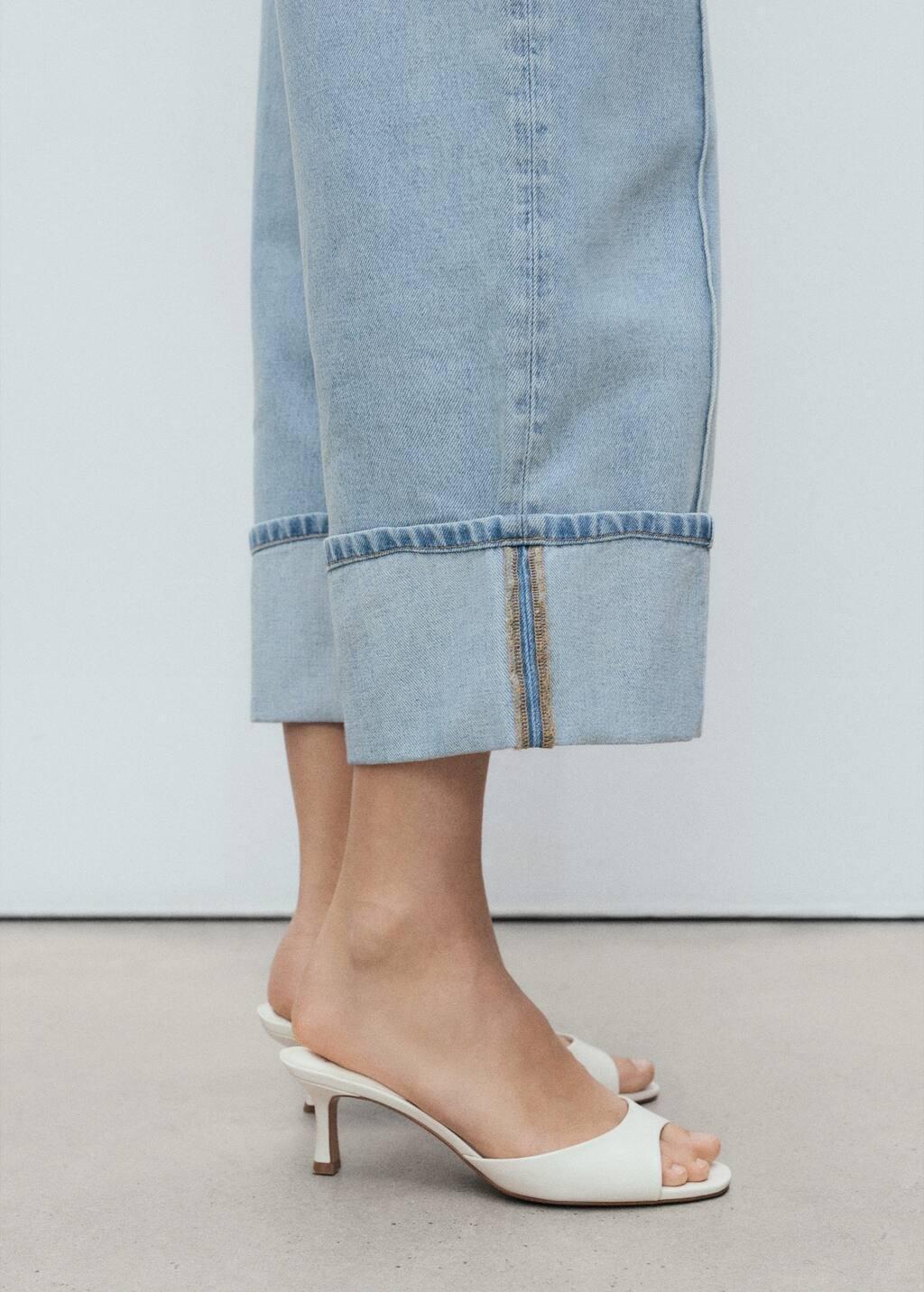 Blue Wide-Leg Cropped Jeans With Turned-Up Hem, , large image number 2