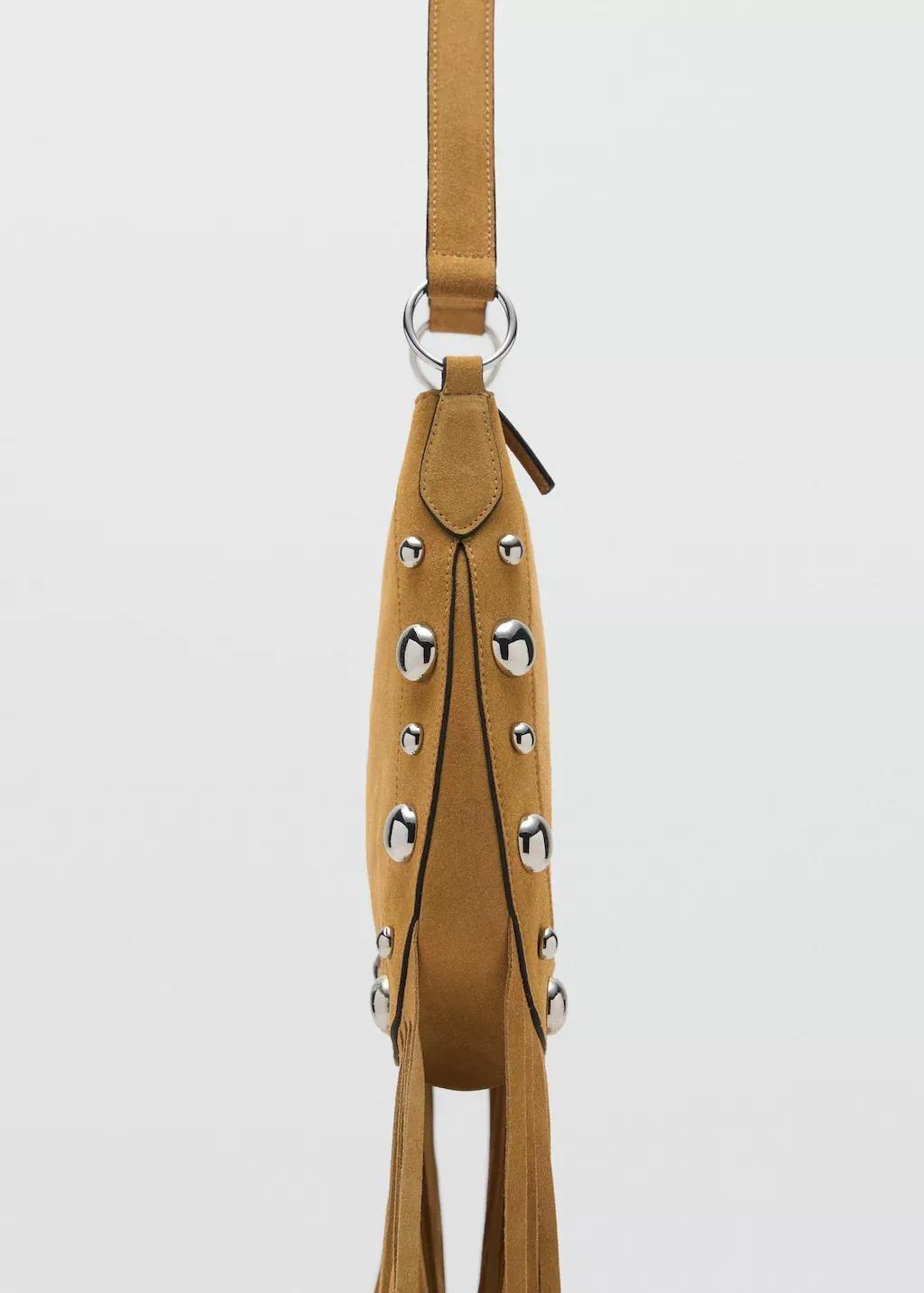 MEDIUM YELLOW Suede bag with fringes and stud details, Medium Yellow, large image number 1
