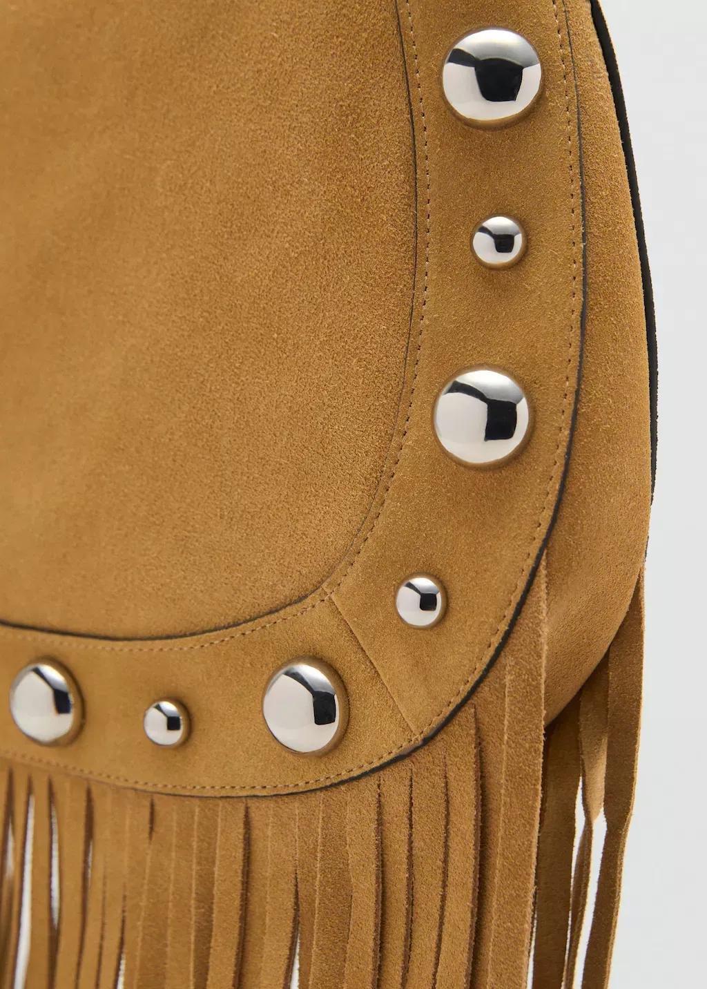 MEDIUM YELLOW Suede bag with fringes and stud details, Medium Yellow, large image number 2
