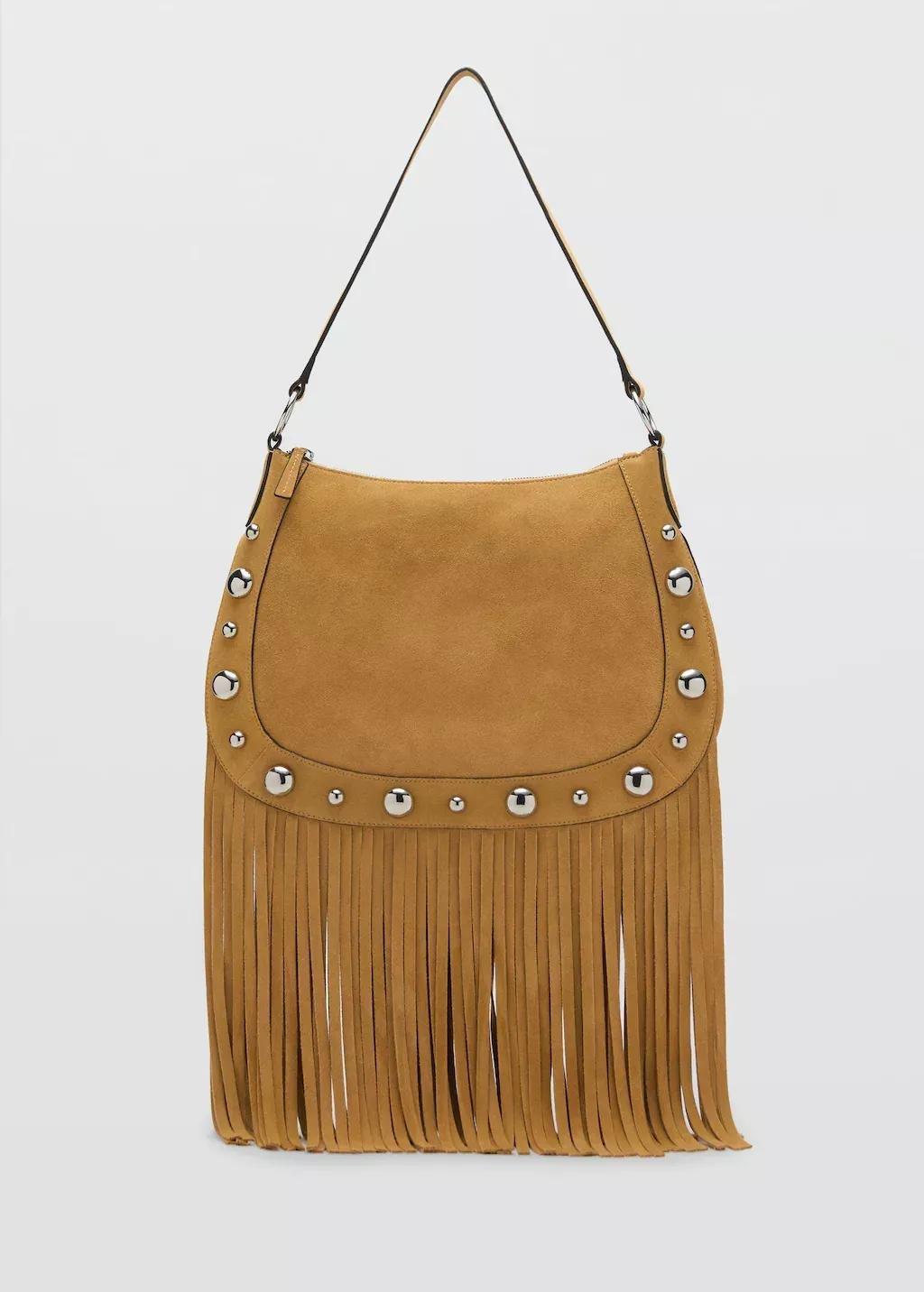 MEDIUM YELLOW Suede bag with fringes and stud details, Medium Yellow, large image number 3