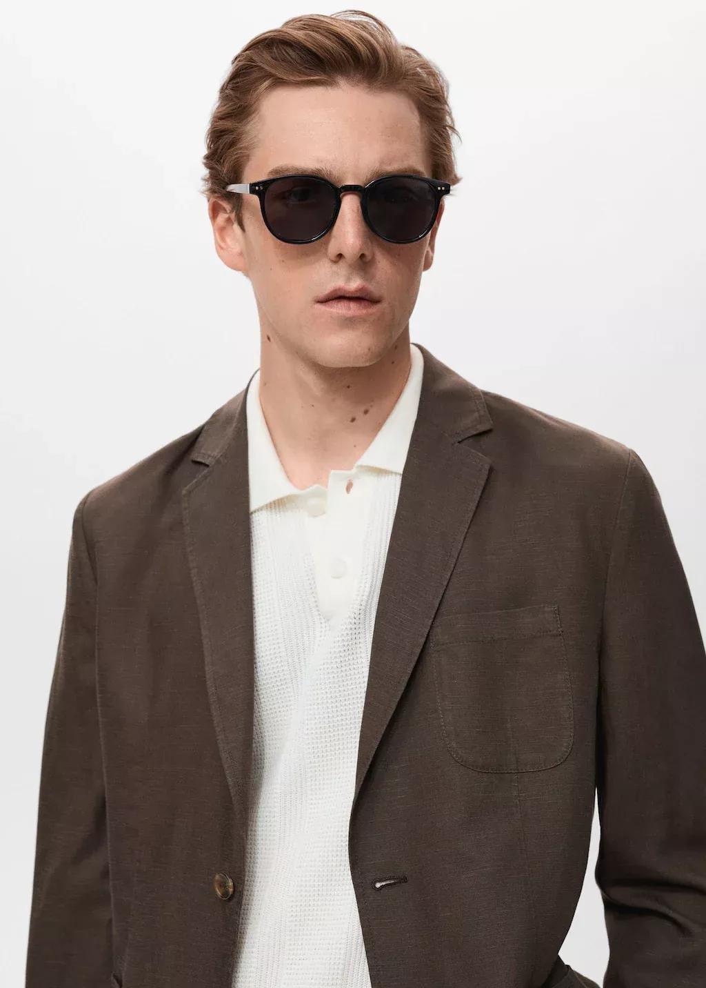 Brown Slim Fit Linen Suit Blazer, , large image number 1