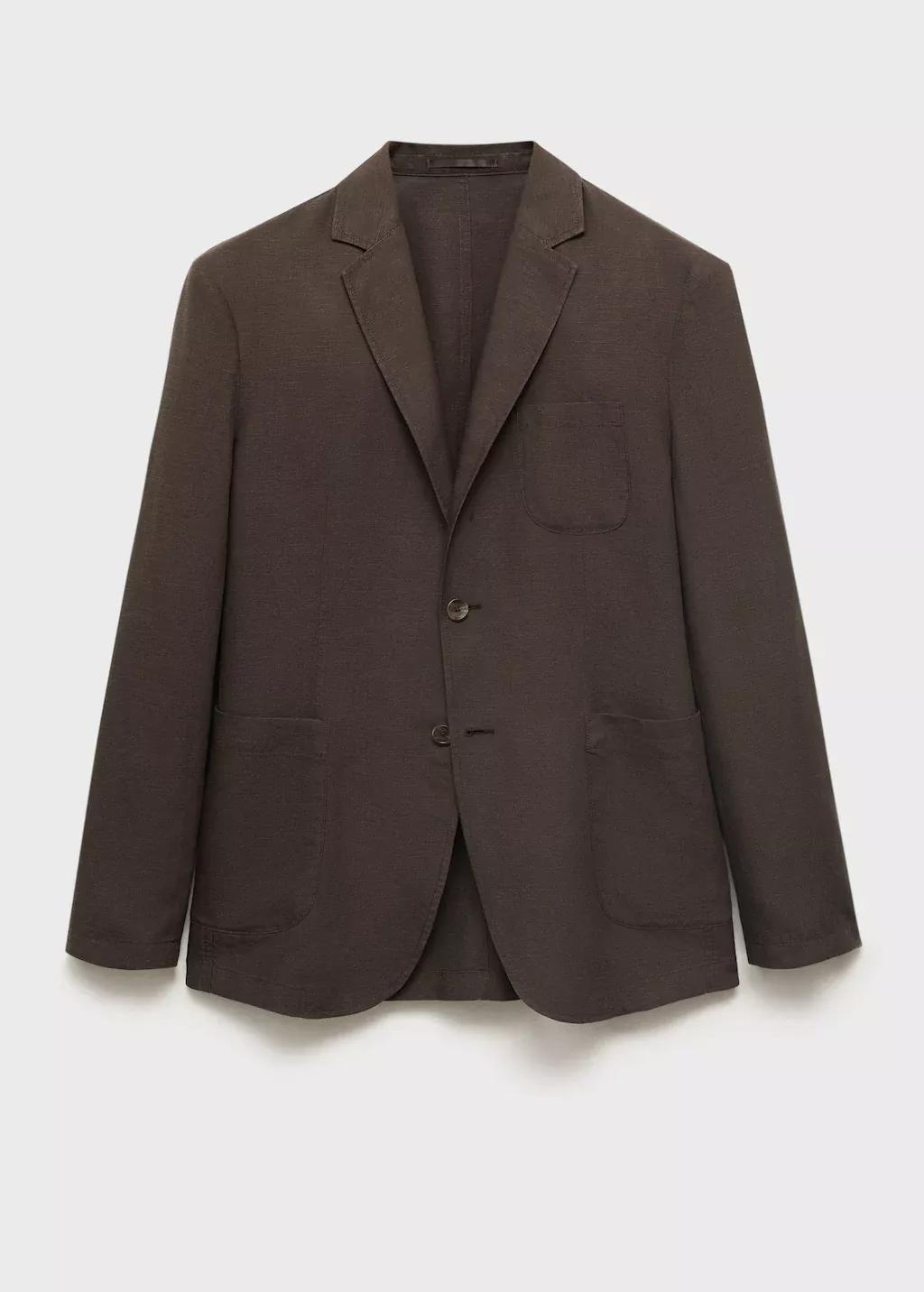 Brown Slim Fit Linen Suit Blazer, , large image number 3