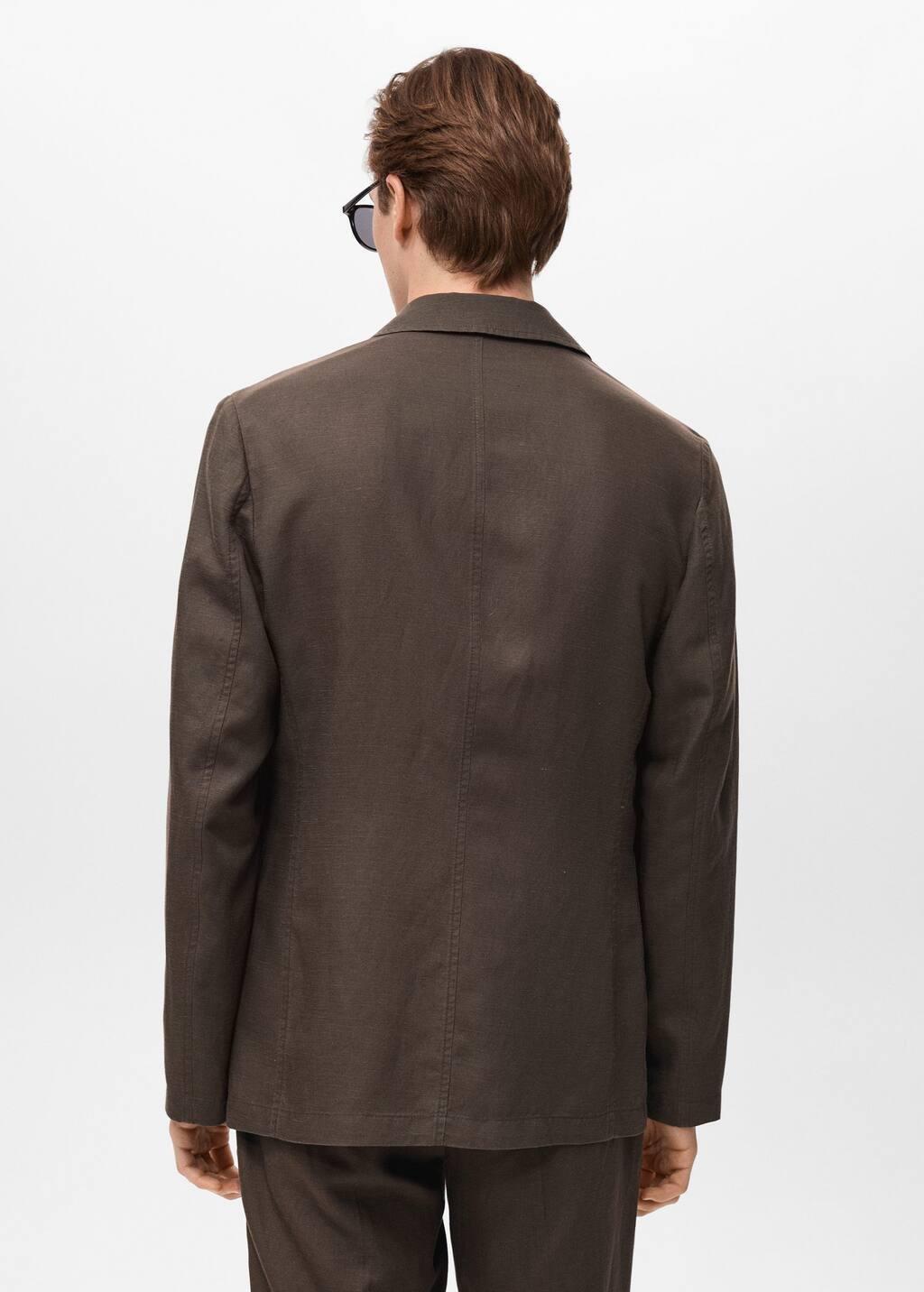 Brown Slim Fit Linen Suit Blazer, , large image number 5
