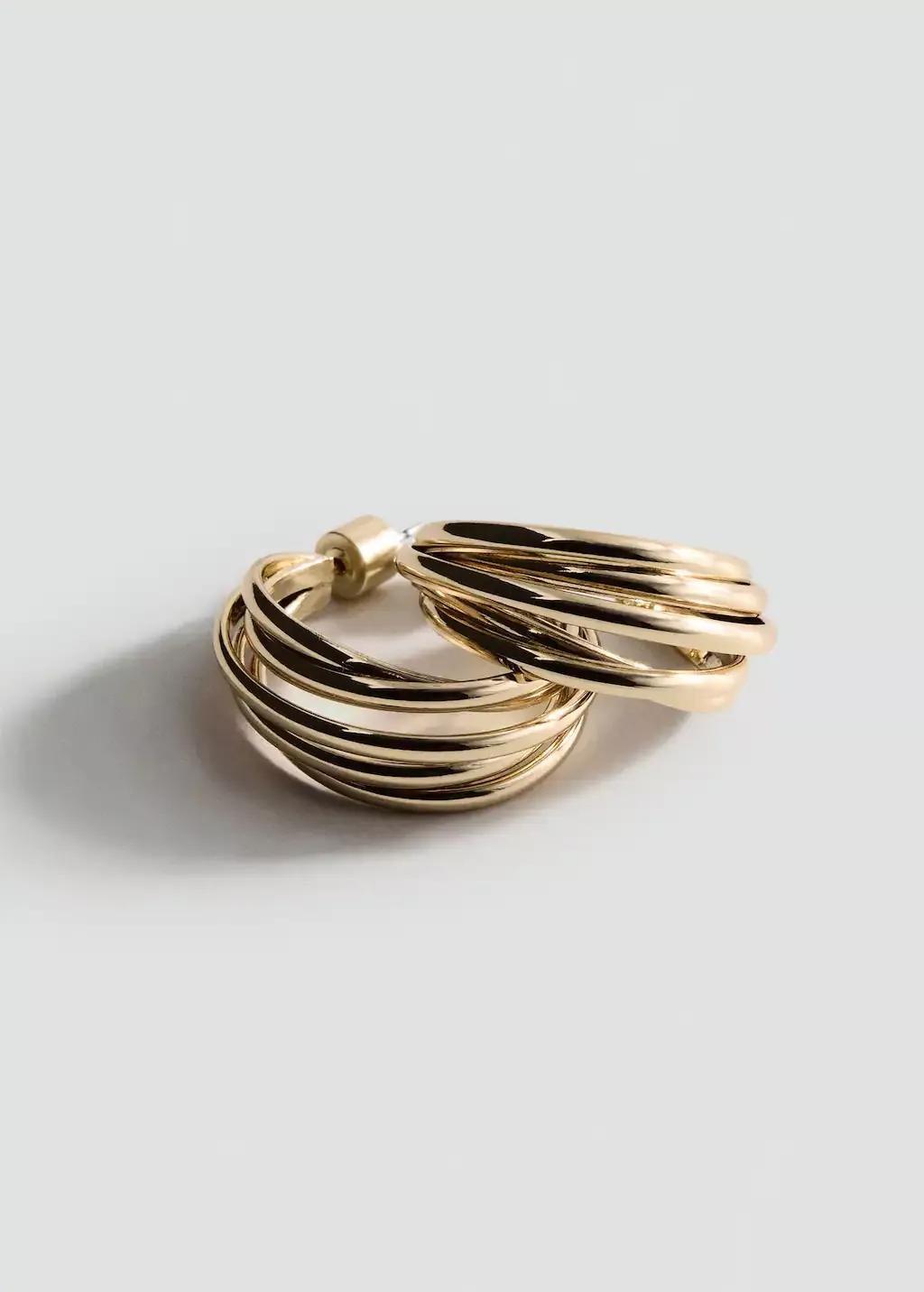 GOLD Intertwined hoop earrings, Gold, medium