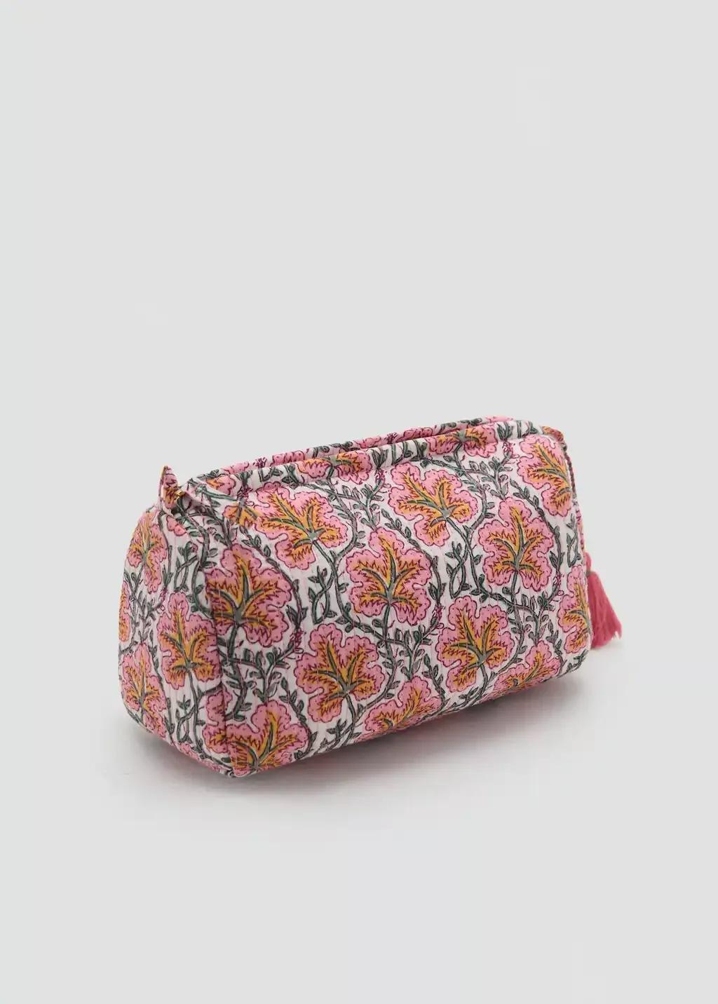 Pink Textured Cotton Cosmetic Bag, Pink, large image number 0