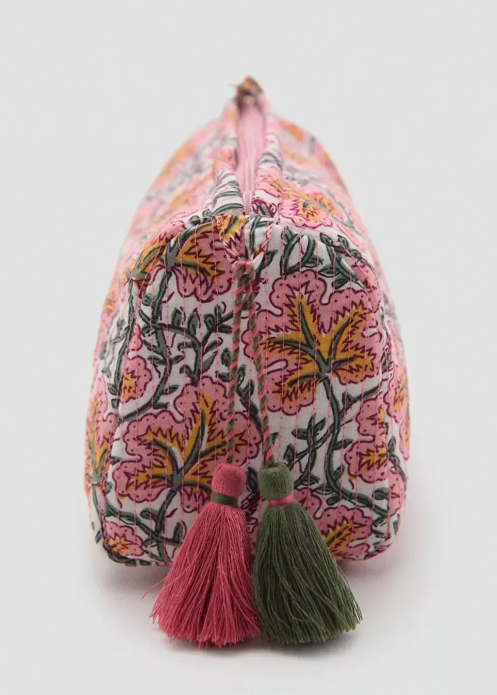 Pink Textured Cotton Cosmetic Bag, Pink, large image number 1