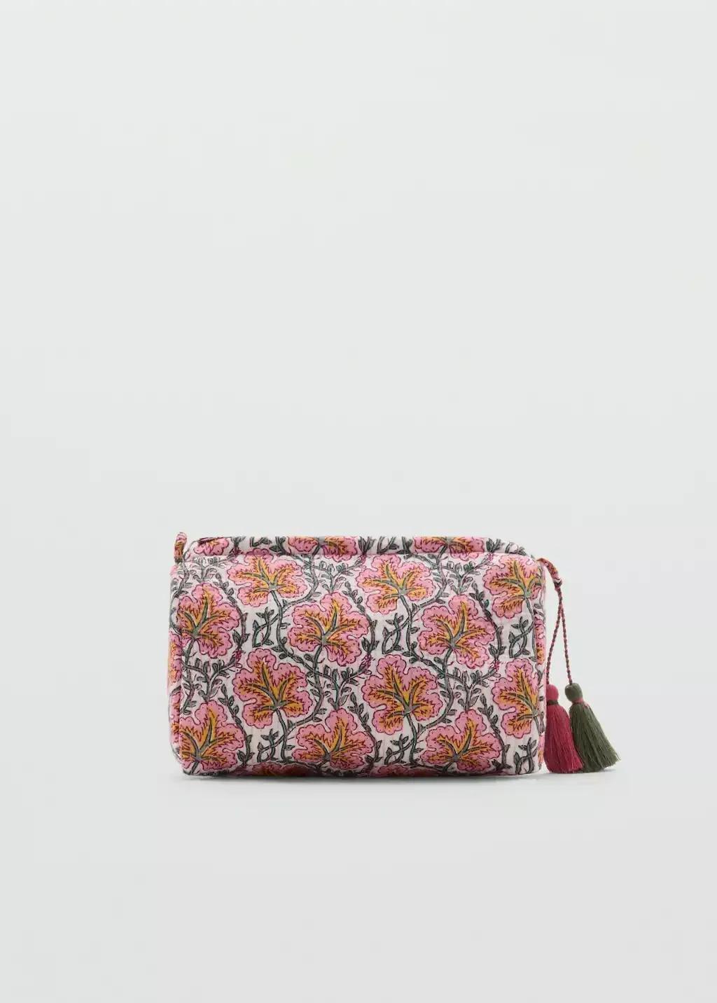 Pink Textured Cotton Cosmetic Bag, Pink, large image number 2
