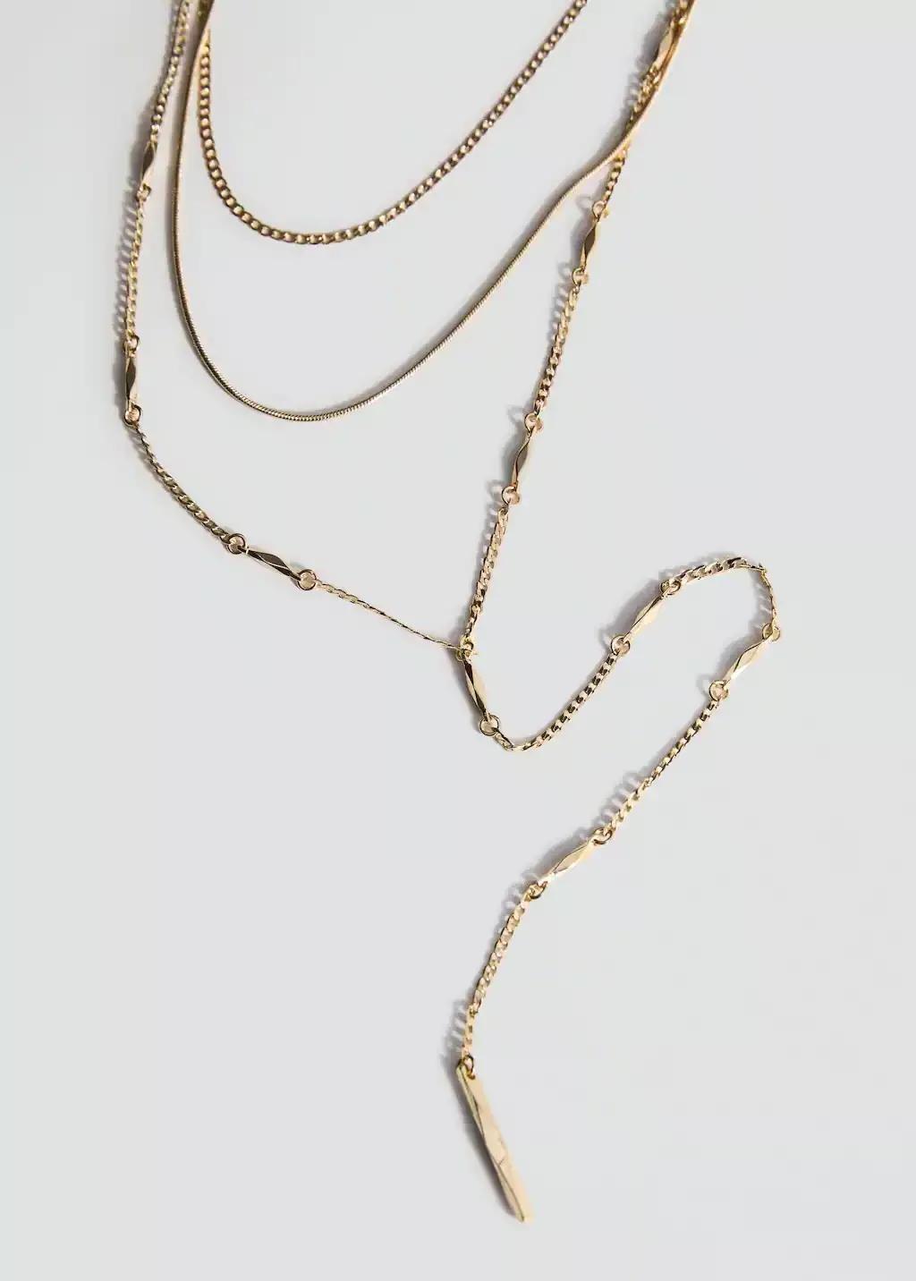 GOLD Long triple necklace, Gold, medium