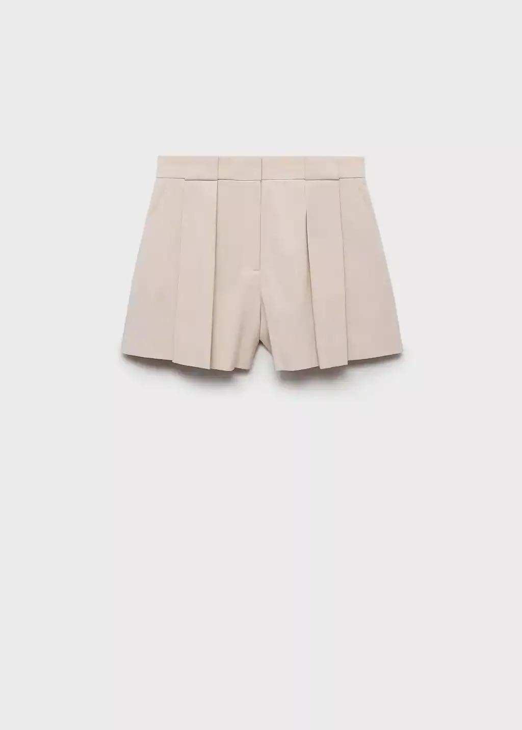 Beige Pleated Suit Shorts, , large image number 0