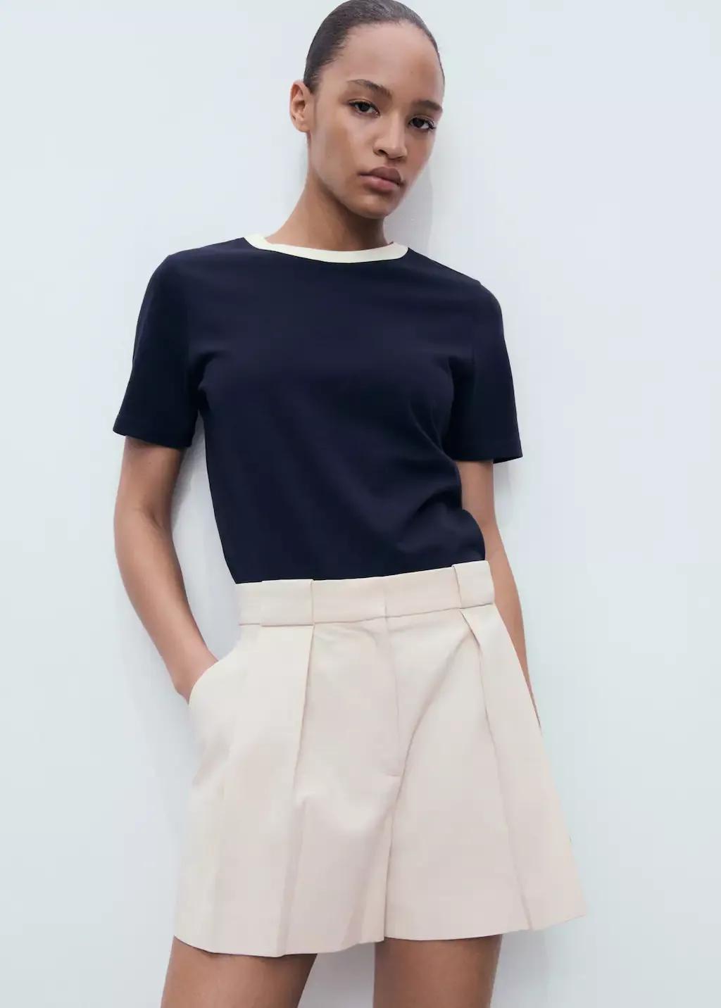 Beige Pleated Suit Shorts, , large image number 2