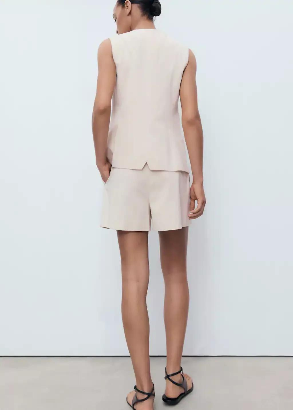 Beige Pleated Suit Shorts, , large image number 5