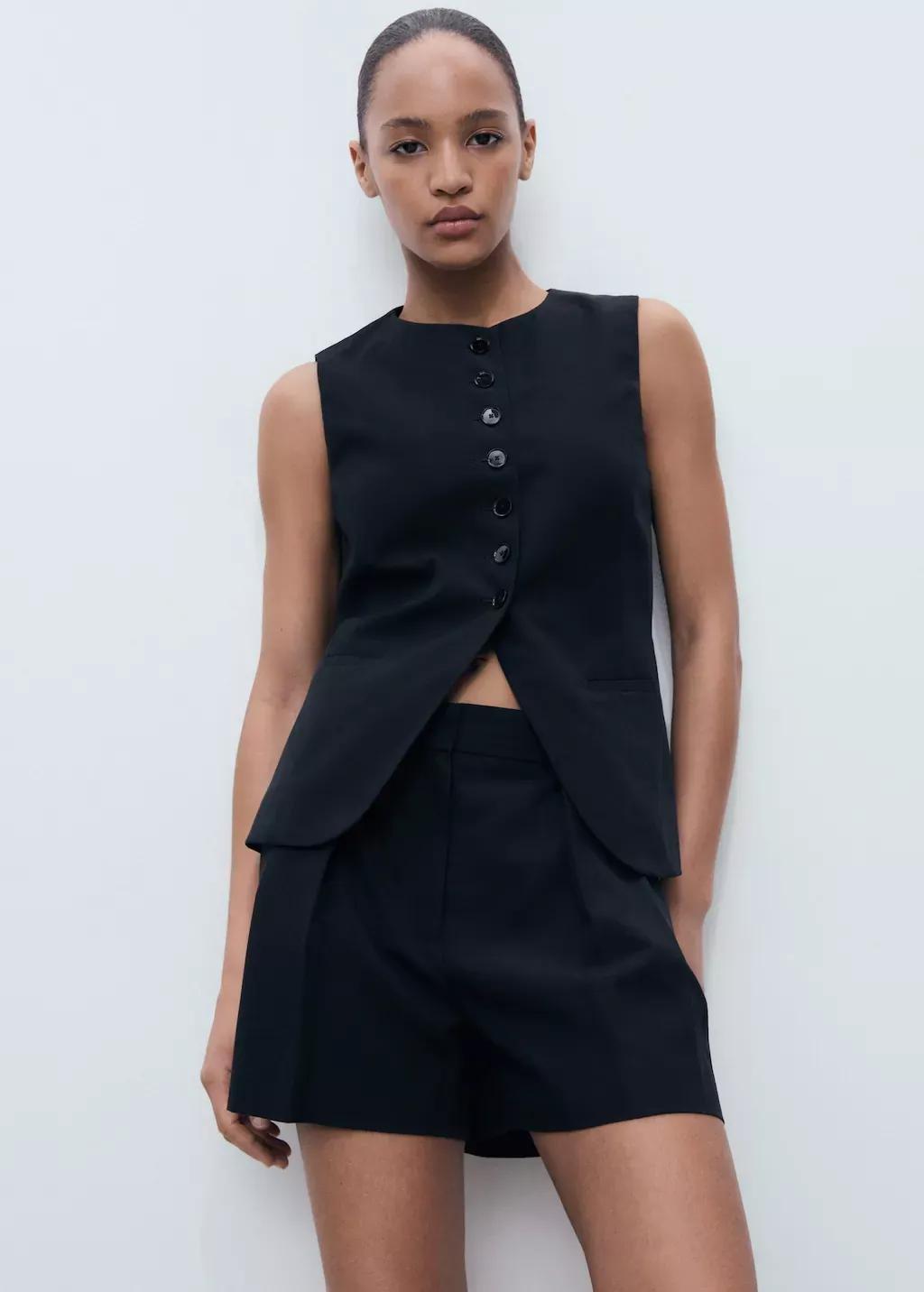 BLACK Pleated suit shorts, , large image number 2