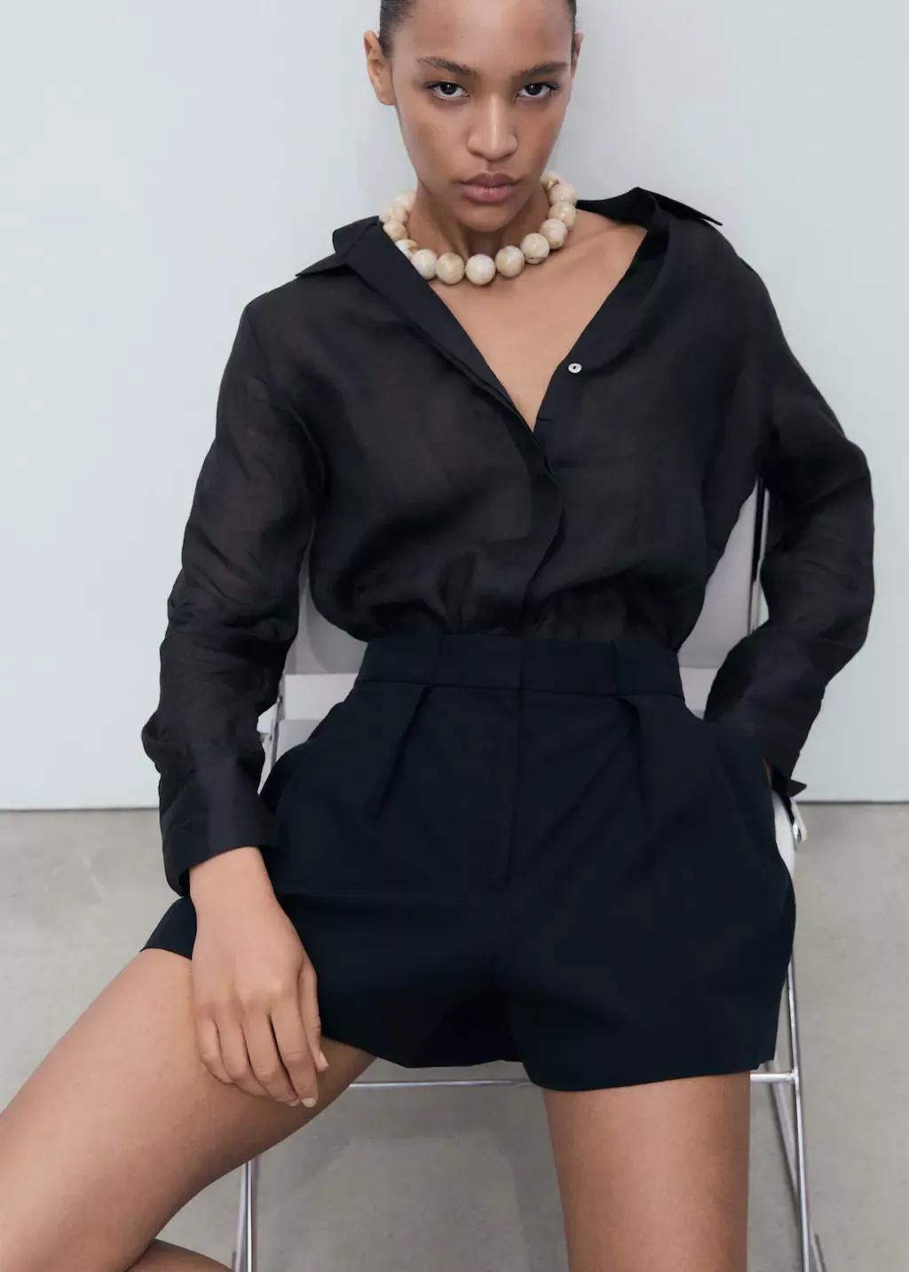 BLACK Pleated suit shorts, , large image number 3