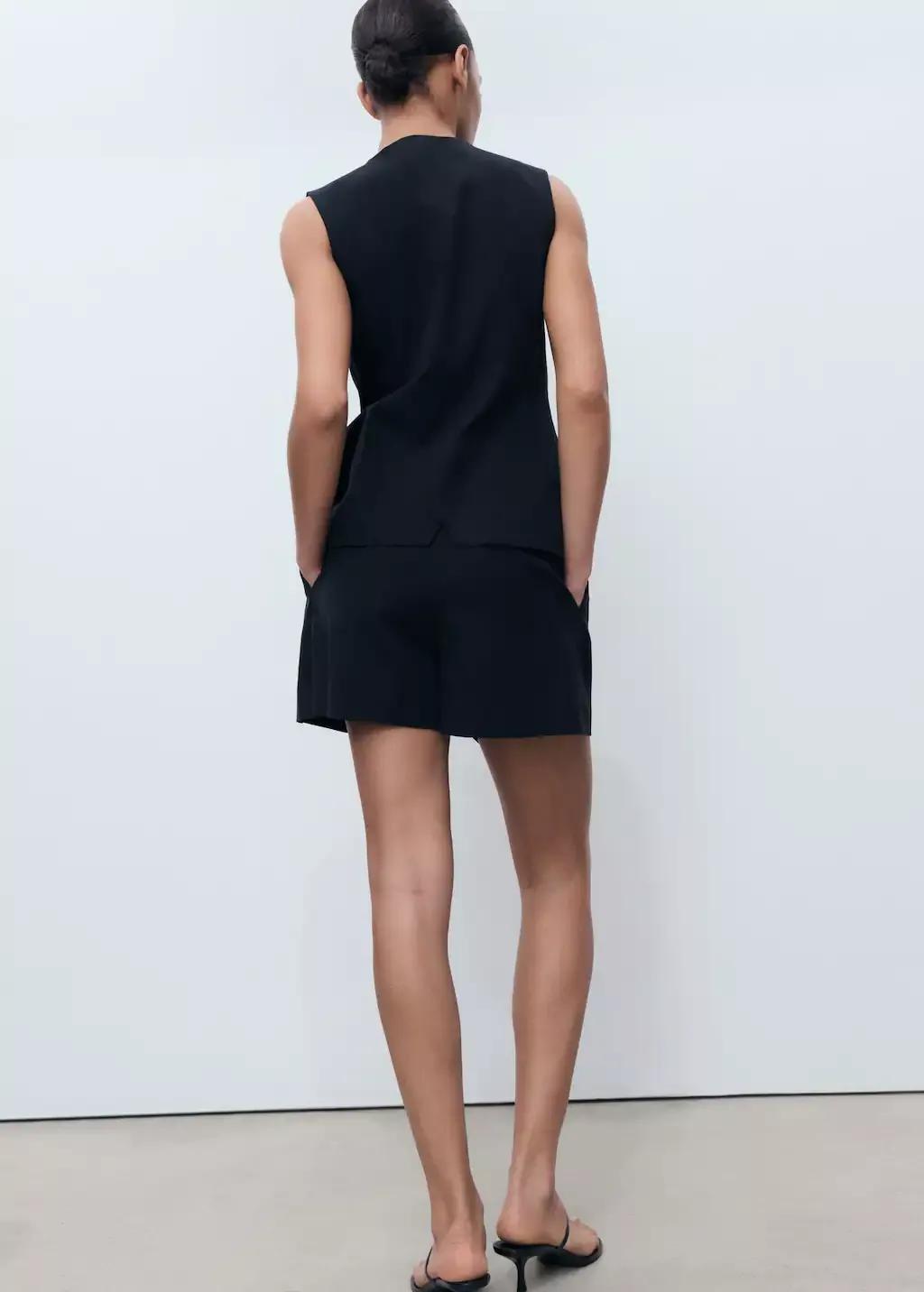 BLACK Pleated suit shorts, , large image number 6