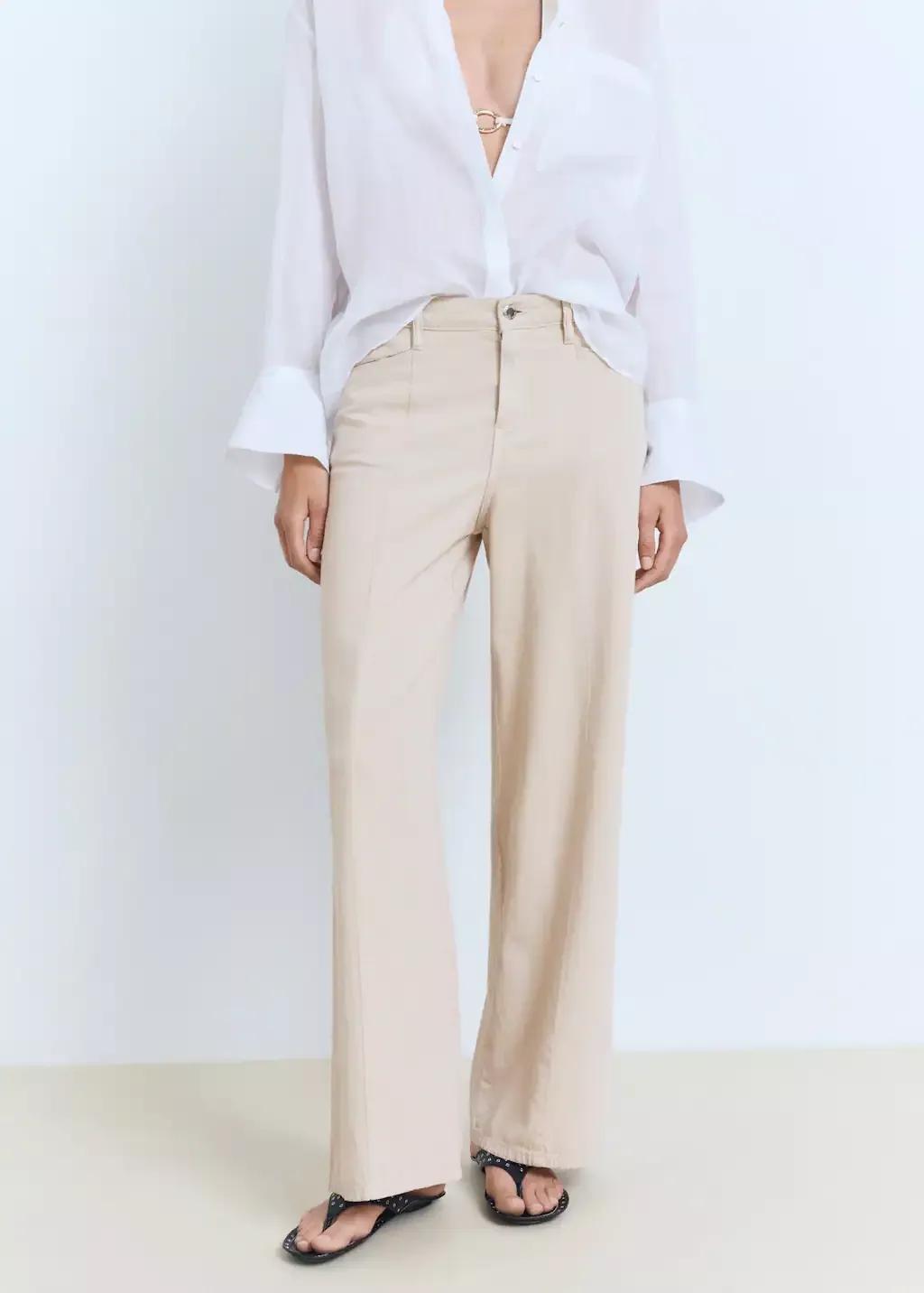 Beige Straight-Fit Mid-Rise Denim Trousers, , large image number 0