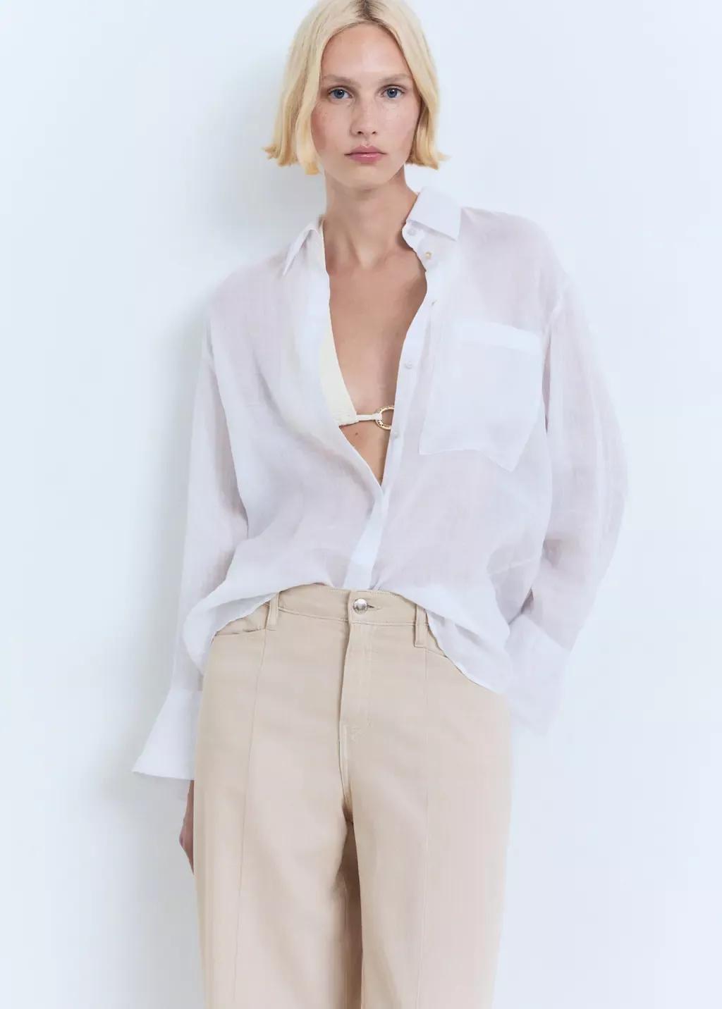 Beige Straight-Fit Mid-Rise Denim Trousers, , large image number 1