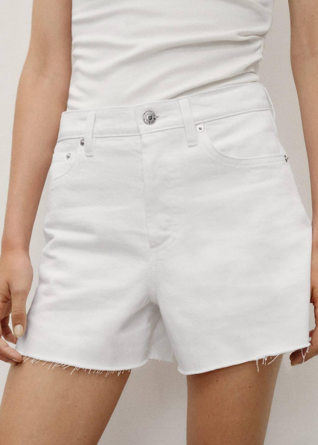 White Frayed Hem Denim Shorts, , large image number 2
