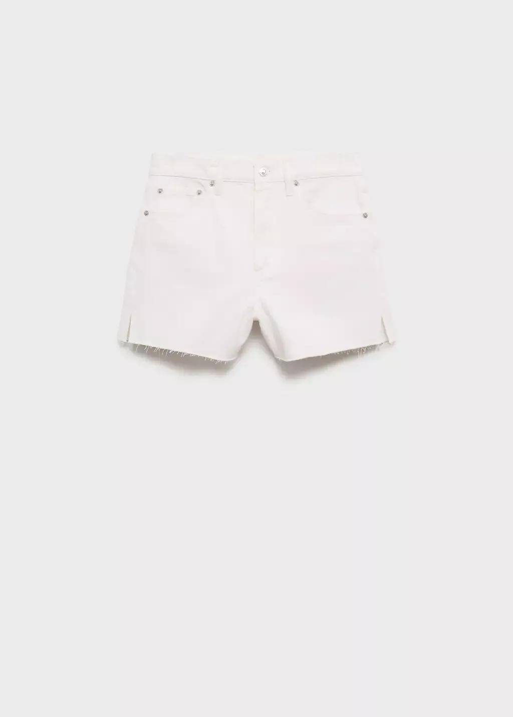 White Frayed Hem Denim Shorts, , large image number 3