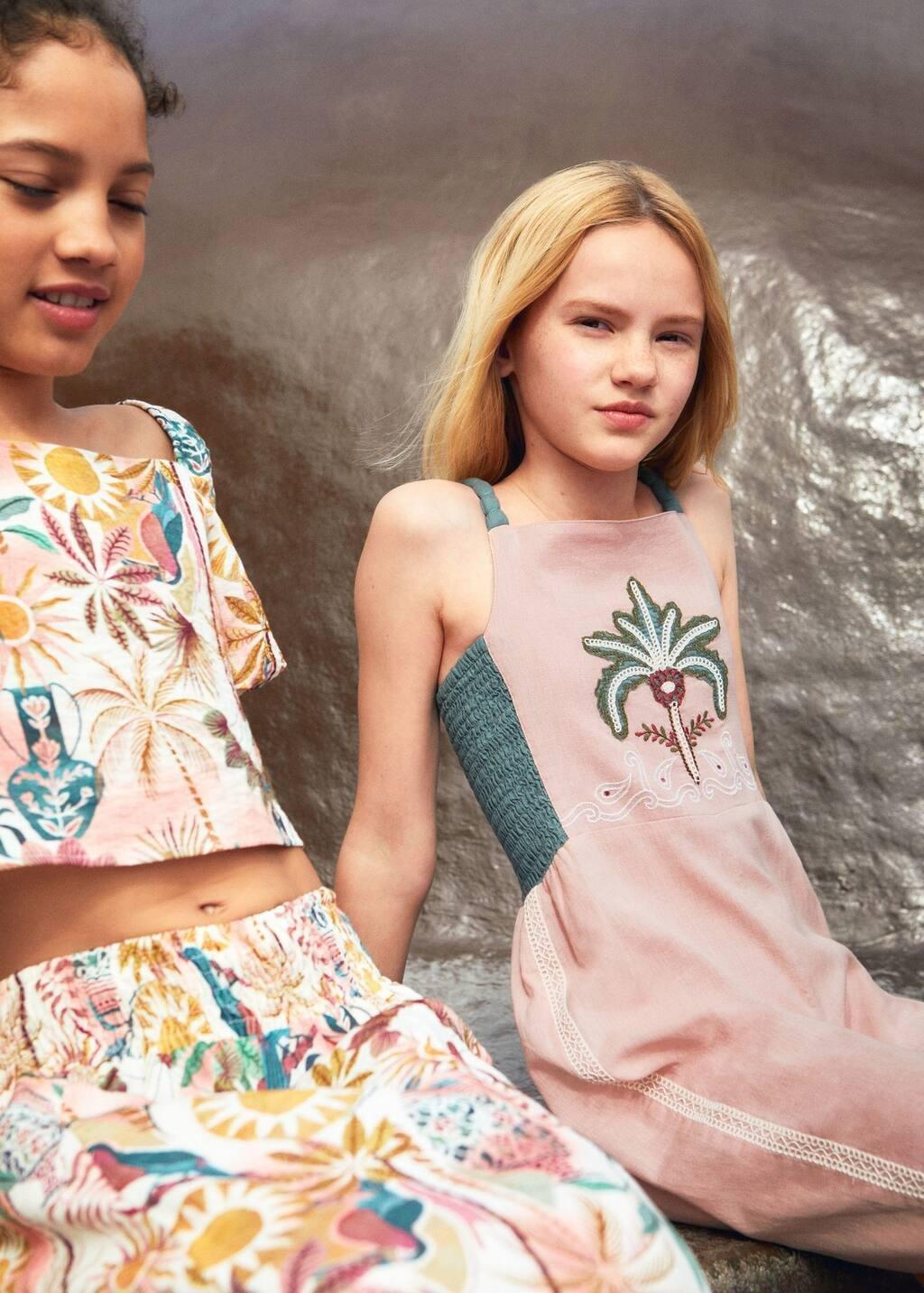 Pink Floral Embroidered Linen Playsuit, Kids Girls, , large image number 3