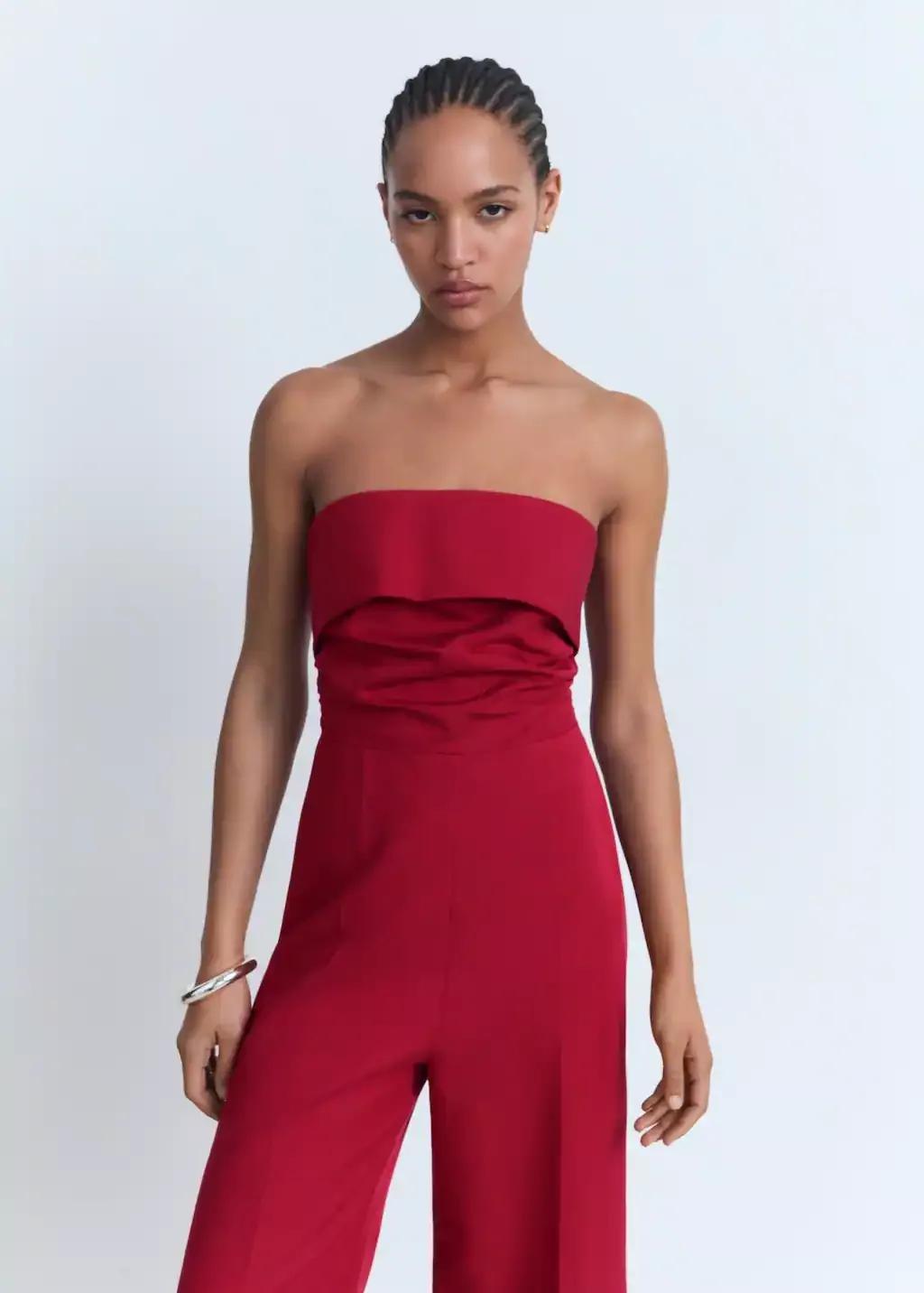 Red Long Strapless Jumpsuit, , large image number 0