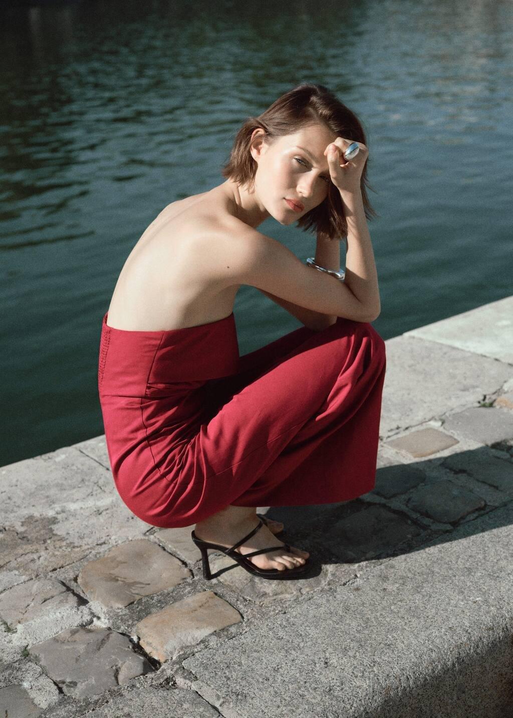 Red Long Strapless Jumpsuit, , large image number 5