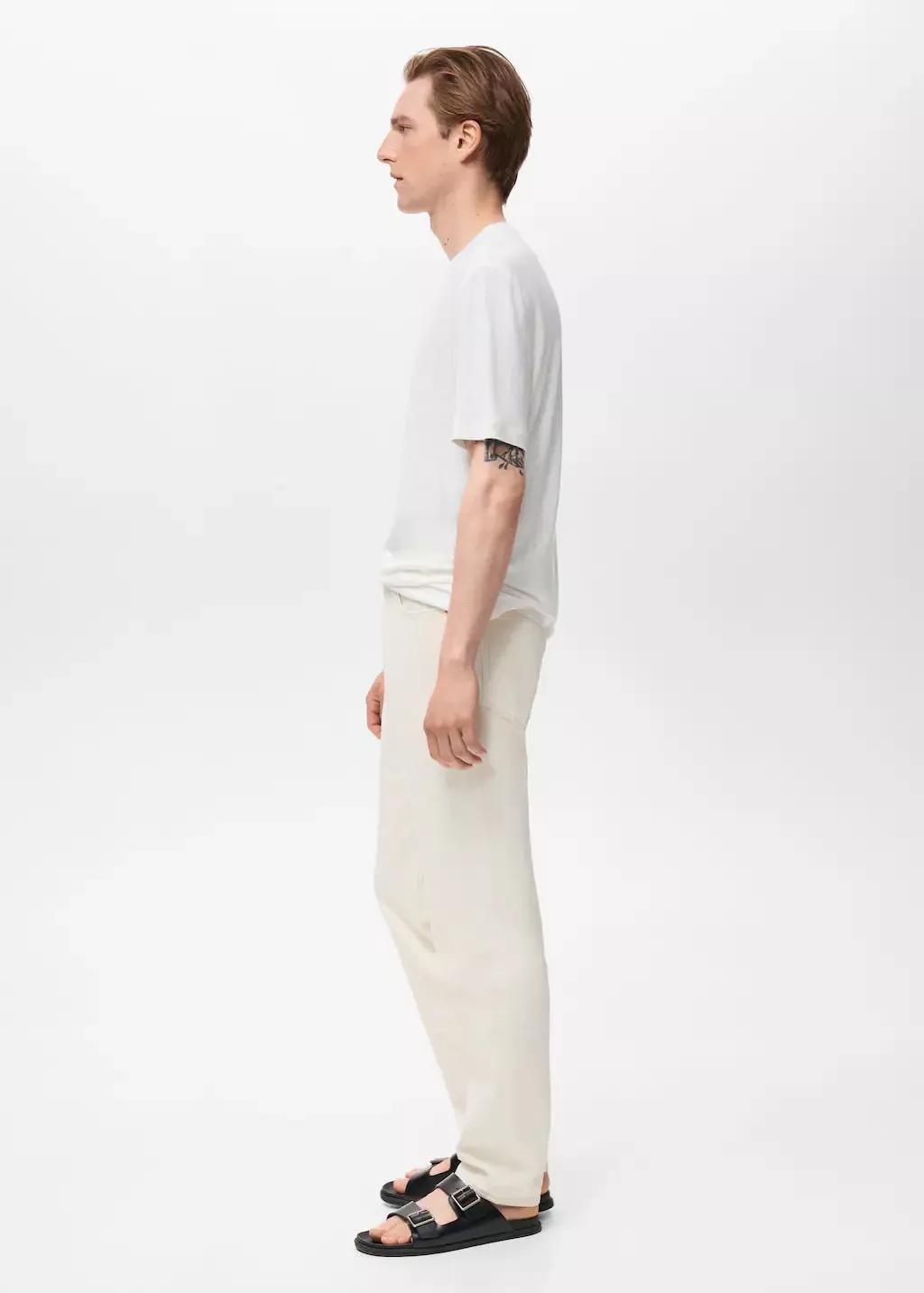 White Linen Slim-Fit T-Shirt, White, medium